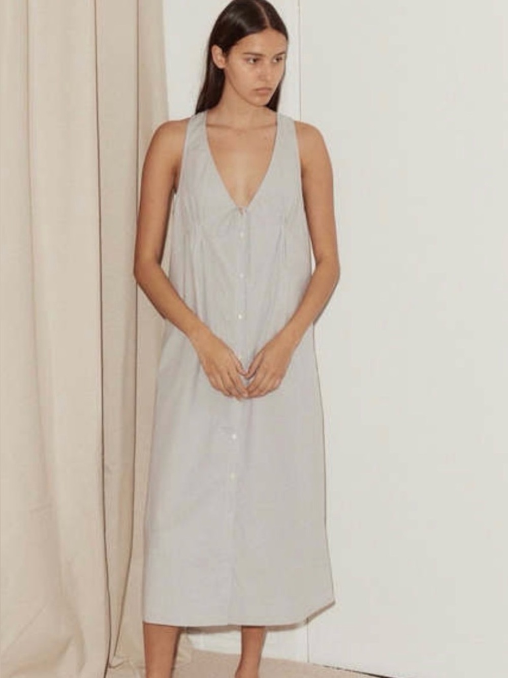 Deiji Studios Tuck Tie Midi Dress Women’s XL Dream Stripe Organic Cotton NWT